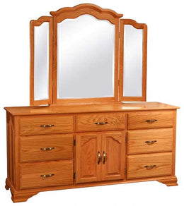 Amish Wavy Cathedral Triple Dresser with Mirror