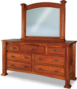 Amish Kingsbridge 7 Drawer Dresser with Arched Drawer and Mirror