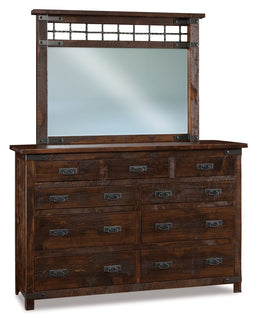 Amish Ironwood Rustic 9-Drawer Dresser With Mirror
