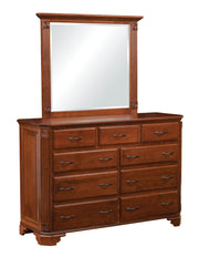 Amish Fluted Georgian 9 Drawer Dresser with Mirror