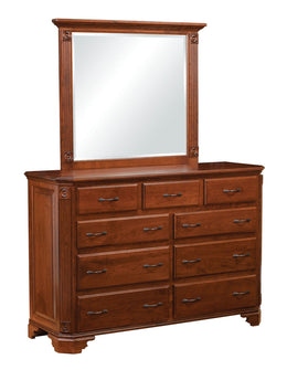 Amish Fluted Georgian 9 Drawer Dresser with Mirror