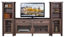 Amish Regent Rustic TV Stand with Bookshelf Towers
