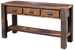 Amish Timber Lodge 3-Drawer TV Console in Reclaimed Barnwood