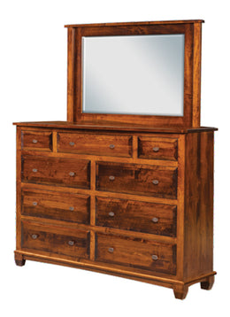 Amish Bella 9-Drawer Dresser with Square Mirror