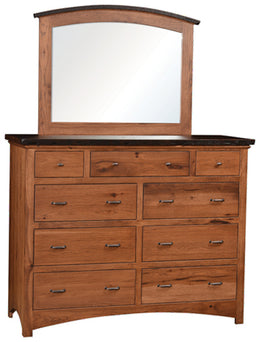 Amish Lewiston Dresser with Arched Mirror with Reclaimed Barnwood Tops