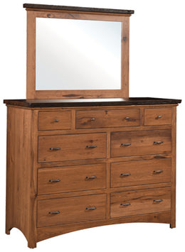 Amish Lewiston Dresser with Square Mirror with Reclaimed Barnwood Tops
