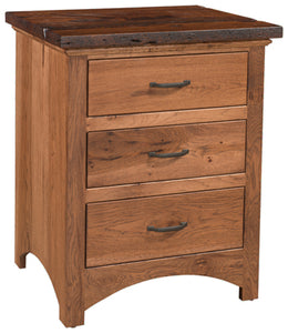 Amish Lewiston 3-Drawer Nightstand with Reclaimed Barnwood Top
