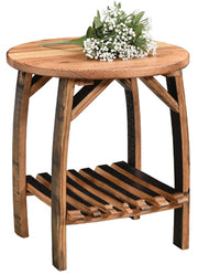 Amish Rustic Barrel End Table with Stave Shelf