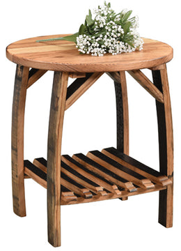 Amish Rustic Barrel End Table with Stave Shelf