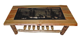 Amish Blue Ridge Rustic Pine Coffee Table with Metal Top